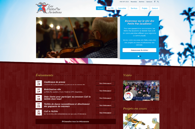 Page d'accueil du site des Petits Pas Jacadiens.