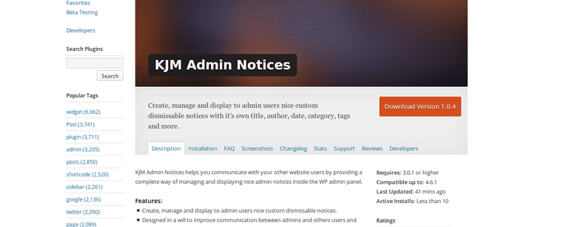 KJM Admin Notices sur WordPress.org