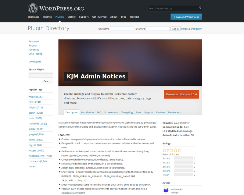 KJM Admin Notices on WordPress.org