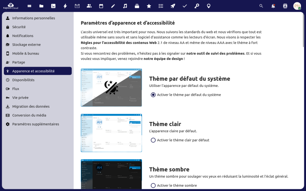 Accessibility Settings Example Kajoom Cloud