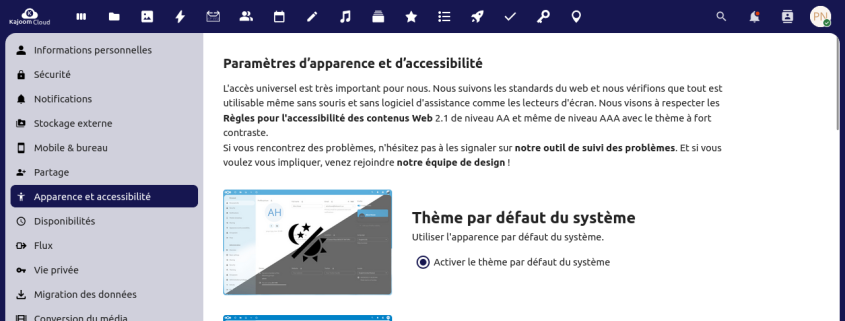 Accessibility Settings Example Kajoom Cloud